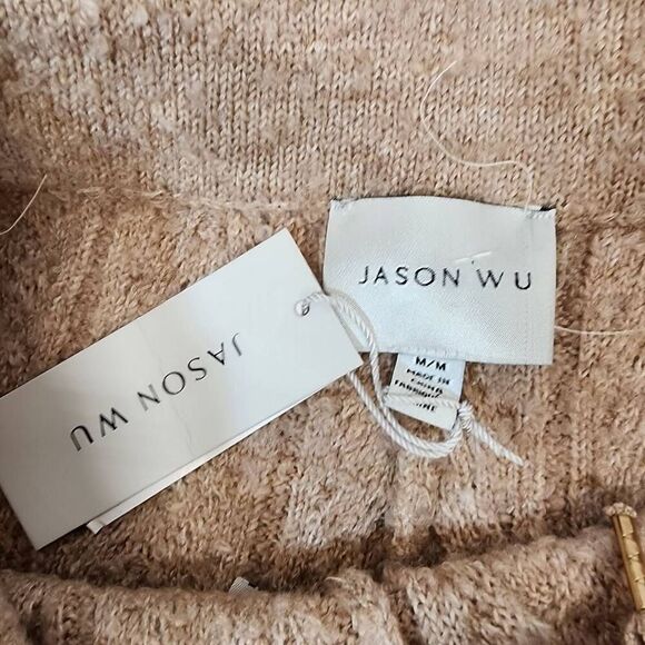 Jason Wu Women's Med Cable Knit Drawstring Wide Leg Pants Comfort Taupe Heather - Picture 5 of 6